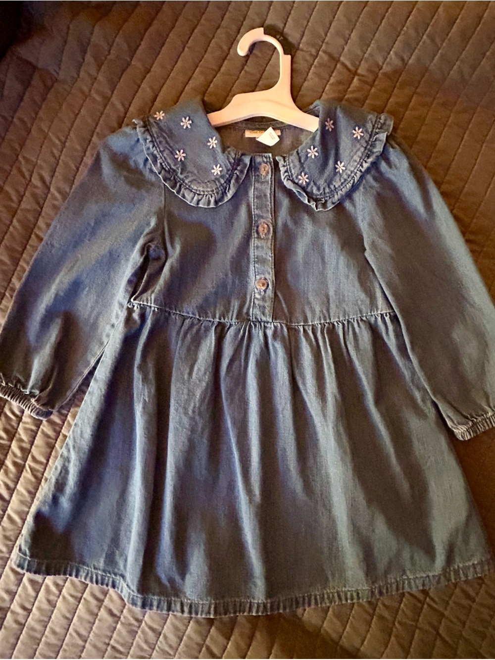 Cat & Jack Blue Denim-Look Dress with Embroidered Peter Pan Collar